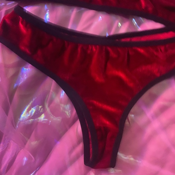 🌹 Retro Red Velvet Black Detailed Bra & Panty Lingerie Set 🌹 Med/Lg ✨NEW! - Picture 6 of 7